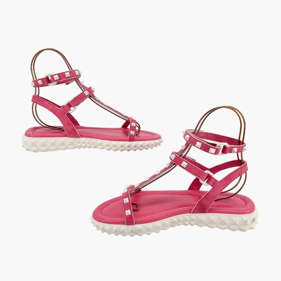 Valentino Free Rockstud Gladiator Sandals Pink Suede Size 39 US 9 Women Dad - Picture 10 of 15